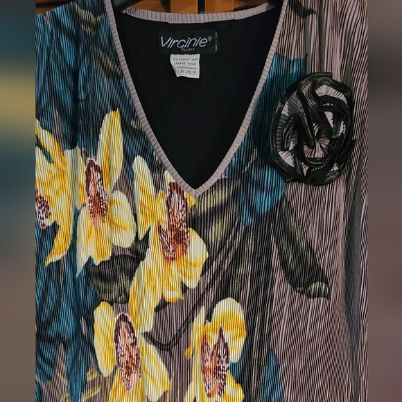 Vintage Euro Virginie Paris France Accordian Micro Pleats Floral Dress NWT - Picture 9 of 15